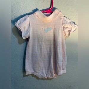 Vintage Healthtex‎ Romper Baby Size 12 Months Baby Girl Pink Blue Hearts